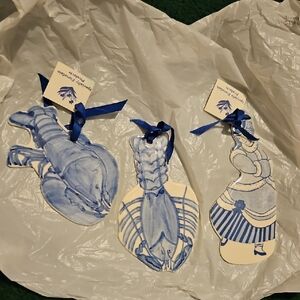 Specialty Porcelain Products 3 Pc Blue and White Holiday Ornaments Set NWT